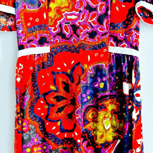 Vintage Colourful Paisley Print THC Hawaiian Textiles Barkcloth Maxi Dress S/M - Picture 4 of 11